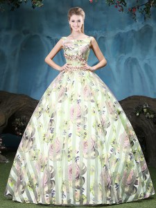 Ideal Straps Multi-color Ball Gowns Appliques and Pattern Sweet 16 Dresses Lace Up Tulle Sleeveless Floor Length