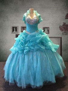 Aqua Blue Vestidos de Quinceanera Military Ball and Sweet 16 and Quinceanera and For with Beading and Pick Ups Sweetheart Sleeveless Lace Up