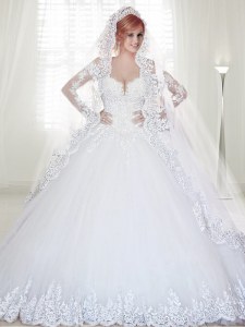 White Zipper Off The Shoulder Beading and Lace and Appliques Wedding Gowns Tulle Long Sleeves Chapel Train