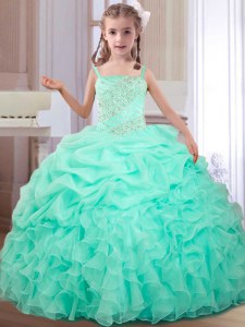 Straps Pick Ups Floor Length Ball Gowns Sleeveless Apple Green Custom Made Lace Up