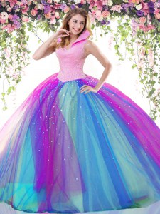 Multi-color Backless Beading Sweet 16 Quinceanera Dress Tulle Sleeveless
