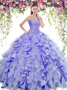 Lavender Quince Ball Gowns Military Ball and Sweet 16 and Quinceanera and For with Beading and Ruffles Sweetheart Sleeveless Lace Up