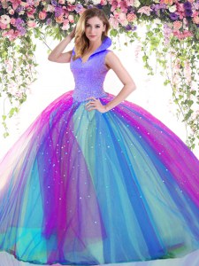Fantastic Beading Vestidos de Quinceanera Multi-color Backless Sleeveless Floor Length