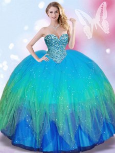 Multi-color Tulle Lace Up Sweetheart Sleeveless Quinceanera Dress Beading