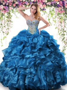 Graceful Floor Length Ball Gowns Sleeveless Blue Quinceanera Dresses Lace Up