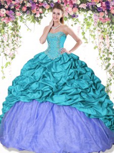 Pick Ups Sweetheart Sleeveless Lace Up 15 Quinceanera Dress Turquoise and Lavender Taffeta