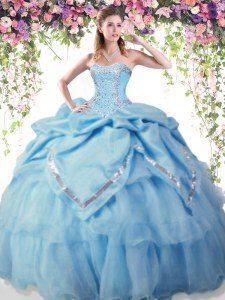 Pick Ups Baby Blue Sleeveless Organza and Taffeta Lace Up 15th Birthday Dress for Military Ball and Sweet 16 and Quinceanera