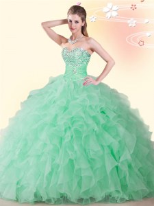 Exquisite Floor Length Apple Green 15 Quinceanera Dress Sweetheart Sleeveless Lace Up