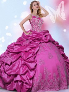 Halter Top Fuchsia Lace Up Quince Ball Gowns Beading and Lace and Appliques and Pick Ups Sleeveless Floor Length