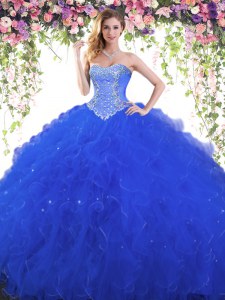 Royal Blue Sweetheart Lace Up Beading 15th Birthday Dress Sleeveless