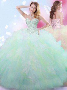 Stunning Multi-color Tulle Lace Up Vestidos de Quinceanera Sleeveless Floor Length Beading
