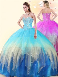Multi-color Sleeveless Floor Length Beading Lace Up Quinceanera Dresses