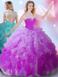 Fashion High-neck Sleeveless Zipper Sweet 16 Quinceanera Dress Multi-color Tulle