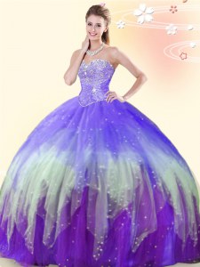 Floor Length Multi-color Ball Gown Prom Dress Tulle Sleeveless Beading