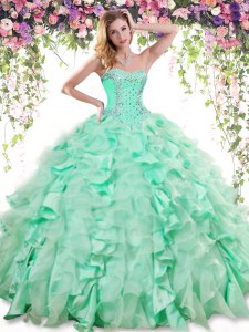 Apple Green Organza and Taffeta Lace Up Ball Gown Prom Dress Sleeveless Floor Length Beading and Ruffles
