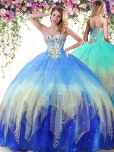 Beautiful Multi-color Sleeveless Beading Floor Length 15 Quinceanera Dress