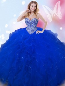Classical Floor Length Royal Blue Quinceanera Gown Tulle Sleeveless Beading