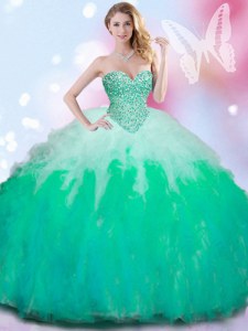 Sleeveless Lace Up Floor Length Beading and Ruffles Quince Ball Gowns