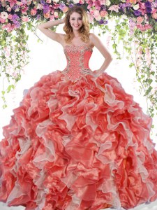 Spectacular Sweetheart Sleeveless Organza Quinceanera Gown Beading and Ruffles Lace Up