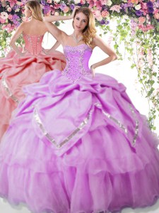 Pick Ups Lilac Sleeveless Organza and Taffeta Lace Up Sweet 16 Dresses for Military Ball and Sweet 16 and Quinceanera