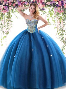Stunning Blue Sweetheart Neckline Beading 15th Birthday Dress Sleeveless Lace Up