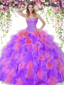 Multi-color Ball Gowns Sweetheart Sleeveless Organza Floor Length Lace Up Beading Ball Gown Prom Dress