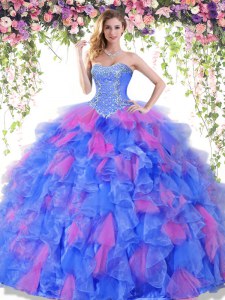 Glittering Multi-color Sleeveless Floor Length Beading and Ruffles Lace Up Quinceanera Gowns