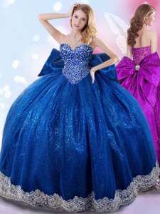 Decent Royal Blue Ball Gowns Taffeta Sweetheart Sleeveless Beading and Lace and Bowknot Floor Length Lace Up Quinceanera Dress