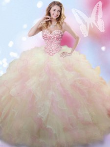 Multi-color Sweetheart Lace Up Beading Quince Ball Gowns Sleeveless