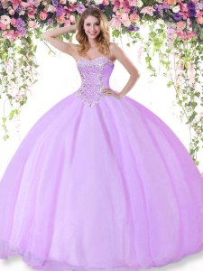 Classical Tulle Sweetheart Sleeveless Lace Up Beading Sweet 16 Dress in Lilac