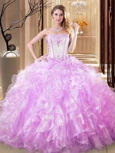 Ball Gowns Sweet 16 Dresses Lilac Strapless Organza Sleeveless Floor Length Lace Up