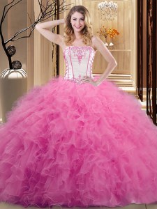 Suitable Sleeveless Lace Up Floor Length Embroidery Sweet 16 Dresses