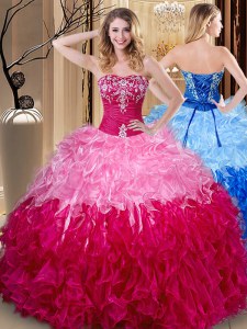 Inexpensive Multi-color Quinceanera Dresses Party and Military Ball and Sweet 16 and Quinceanera and For with Embroidery and Ruffles Sweetheart Sleeveless Lace Up