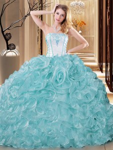 Ideal Sleeveless Embroidery and Ruffles Lace Up Vestidos de Quinceanera