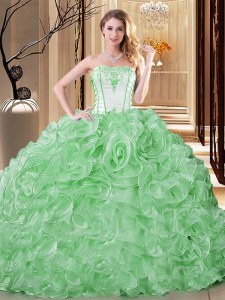 Custom Fit Green Sleeveless Organza Lace Up Quinceanera Gowns for Military Ball and Sweet 16 and Quinceanera