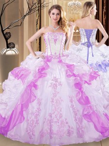 Sleeveless Lace Up Floor Length Embroidery and Ruffled Layers Sweet 16 Dresses