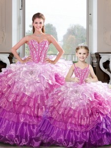 Luxurious Hot Pink Sleeveless Organza Lace Up Sweet 16 Quinceanera Dress for Military Ball and Sweet 16 and Quinceanera