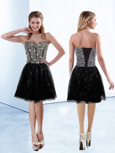 Super Black Lace Up Sweetheart Sequins Prom Dresses Sequined Sleeveless