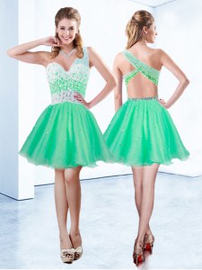 Inexpensive One Shoulder Turquoise Sleeveless Tulle Criss Cross Homecoming Dress for Prom and Party