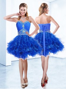 Best Selling Royal Blue Sleeveless Organza Lace Up Prom Evening Gown for Prom and Party