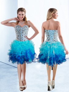 Organza Sweetheart Sleeveless Lace Up Beading and Ruffles Club Wear in Multi-color