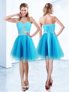 Custom Fit Knee Length Blue Prom Party Dress Sweetheart Sleeveless Lace Up