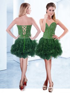 Pretty Ruffles Prom Dress Dark Green Lace Up Sleeveless Knee Length