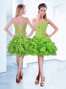 Lovely Sweetheart Sleeveless Organza Cocktail Dresses Beading and Ruffles Lace Up