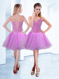 Knee Length A-line Sleeveless Lilac Homecoming Dress Lace Up