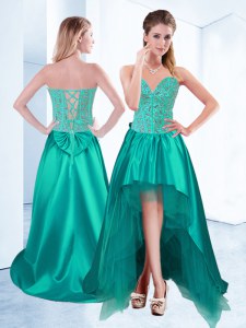 Dazzling Sweetheart Sleeveless Prom Dress High Low Beading Turquoise Taffeta