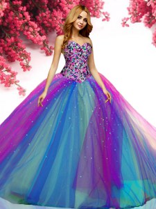 Multi-color Quinceanera Dresses Military Ball and Sweet 16 and Quinceanera and For with Beading Sweetheart Sleeveless Lace Up