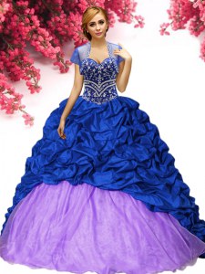 Royal Blue Ball Gowns Beading and Pick Ups Quinceanera Dress Lace Up Taffeta Sleeveless
