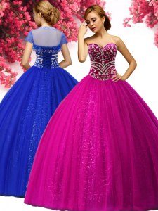 Beading Sweet 16 Dress Fuchsia Lace Up Sleeveless Floor Length