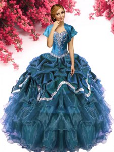 Pick Ups Floor Length Ball Gowns Sleeveless Teal Quinceanera Dress Lace Up